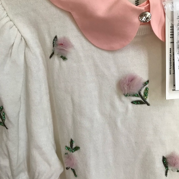 NWT Alice + Olivia Chase Puff Sleeve Floral Embroidery Collar Pullover Sweater M - Picture 16 of 16